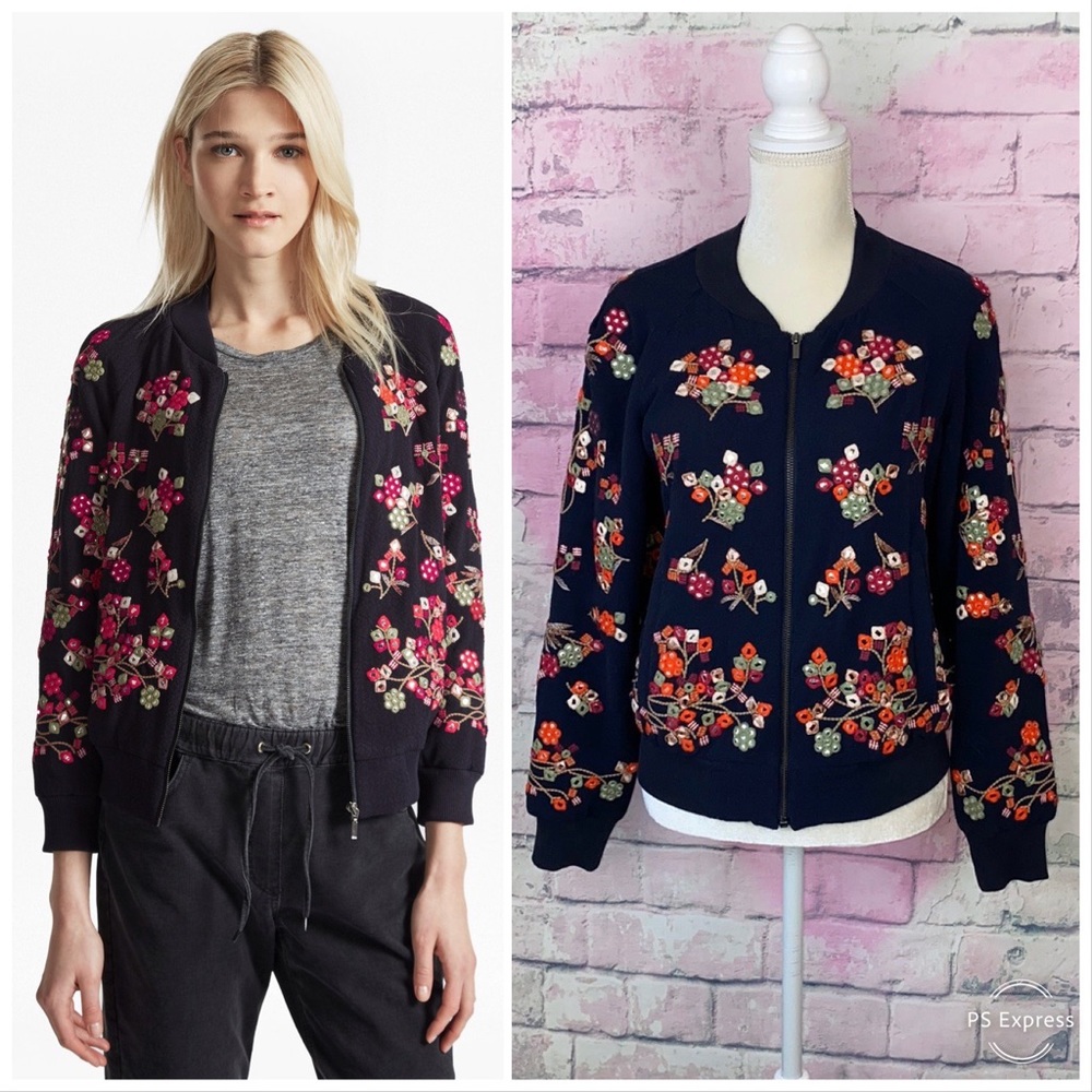 French connection embroidered floral bomber jacket